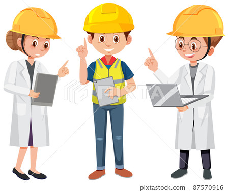 Set of robotic engineer on white background Set of robotic engineer on white background 87570916