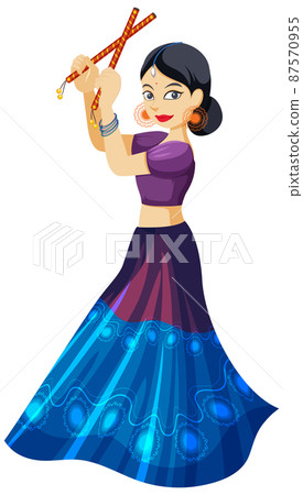 Indian girl dancing with two stick Indian girl dancing with two stick 87570955