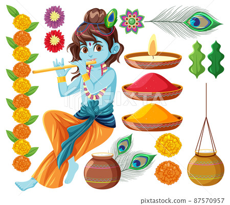 Set of Indian god and other elements Set of Indian god and other elements 87570957