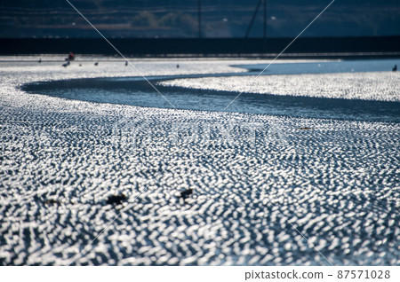 Sunset scenery dyed on the shore of the landscape at dusk Sunset scenery dyed on the shore of the landscape at dusk 87571028
