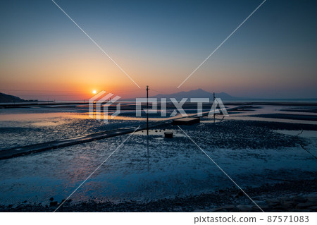 黃昏時分在風景的岸邊染上了夕陽的風景 87571083