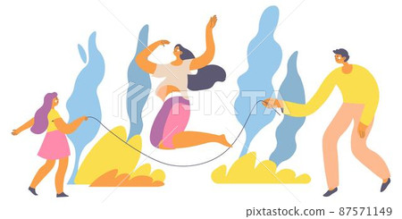 Family playing, jumping rope exercises vector 87571149