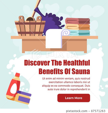 Discover healthful benefits of sauna, vector web 87571263