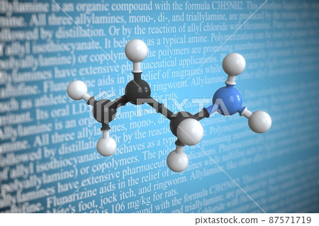 Molecular model of allylamine, 3D rendering 87571719