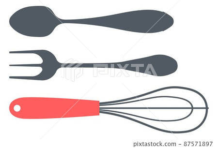 Cooking whisk and fork, spoon for eating vector 87571897