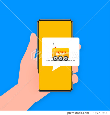 Wireless delivery service badge. Fast time delivery order with car on white background. Vector illustration Wireless delivery service badge. Fast time delivery order with car on white background. Vector illustration 87571985