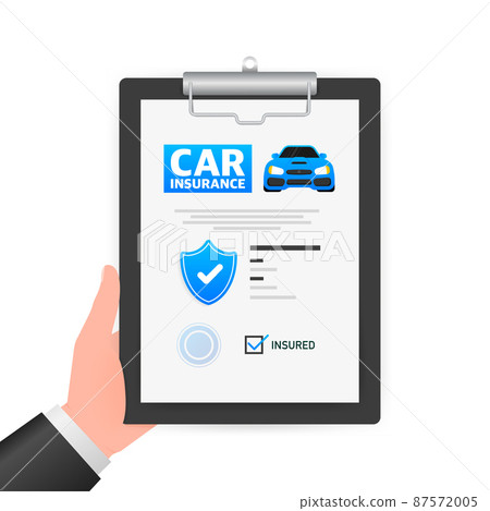 Flat infographic. Car insurance icon on blue background. Flat isometric vector illustration 87572005