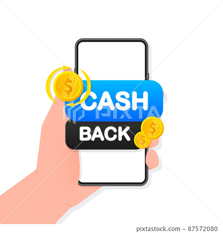 Cashback concept logo. Cash back blue banner on white background 87572080