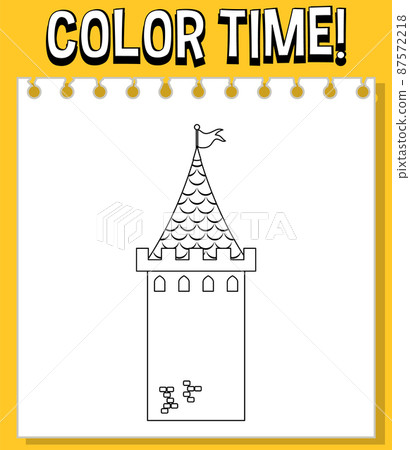 Worksheets template with color time text and castel outline 87572218
