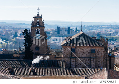 Aerial top panoramic view of historic centre of the medieval town of Salamanca with the University Aerial top panoramic view of historic centre of the medieval town of Salamanca with the University 87572681