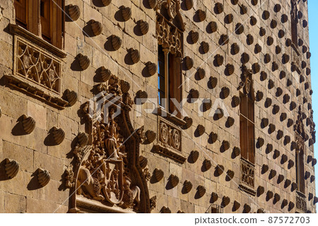 Plateresque Style facade of Casa de Las Conchas in Salamanca 87572703