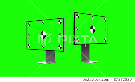 Two modern computers with green screen, isolated on green background. 3d render. 87572820