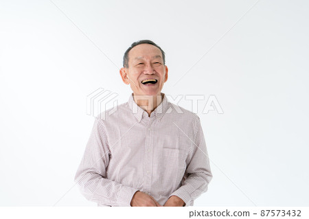 Sign language senior male white background 87573432