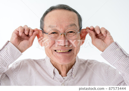 Sign language senior male white background 87573444