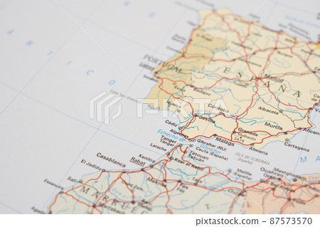 Political map of Spain and Morocco centered on the Strait of Gibraltar 87573570