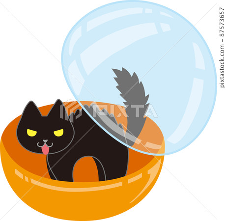 Black cat with upright hair in Gachapon capsule _ capsule half-open 87573657