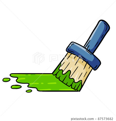 Brush with paint. Green trace of blue tool. Brush with paint. Green trace of blue tool. 87573682