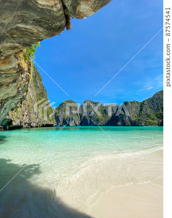 Beautiful scenery of Maya Bay beach on Phi Phi island, Krabi, Thailand. landmark, destination Southeast Asia Travel, vacation and holiday concept 87574541