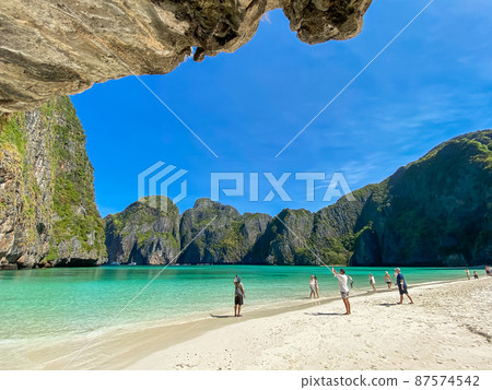 Beautiful scenery of Maya Bay beach on Phi Phi island, Krabi, Thailand. landmark, destination Southeast Asia Travel, vacation and holiday concept Beautiful scenery of Maya Bay beach on Phi Phi island, Krabi, Thailand. landmark, destination Southeast Asia Travel, vacation and holiday concept 87574542