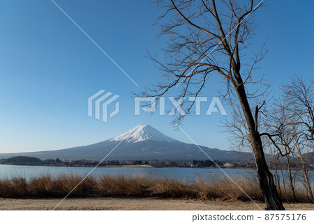 從湖邊眺望富士山的河口湖 從湖邊眺望富士山的河口湖 87575176