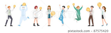 Paramedic male or female doctor or scientist combination, medical specialist with light bulb or idea, doctor team concept Paramedic male or female doctor or scientist combination, medical specialist with light bulb or idea, doctor team concept 87575420
