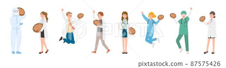 Nursing male or female doctor or scientist combination, medical specialist with walnut or pecan and nuts, doctor team concept Nursing male or female doctor or scientist combination, medical specialist with walnut or pecan and nuts, doctor team concept 87575426