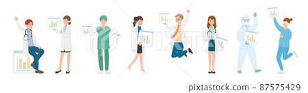 Paramedic male or female doctor or scientist combination, medical specialist with statistic chart or infographic, doctor team concept 87575429