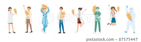 Nursing male or female doctor or scientist combination, medical specialist with wheat or rice, doctor team concept Nursing male or female doctor or scientist combination, medical specialist with wheat or rice, doctor team concept 87575447