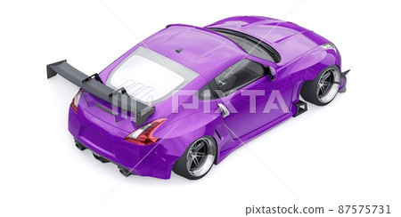 tuned sports racing car with arch extensions, air suspension and a huge spoiler. 3d rendering tuned sports racing car with arch extensions, air suspension and a huge spoiler. 3d rendering 87575731