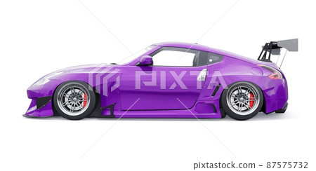 tuned sports racing car with arch extensions, air suspension and a huge spoiler. 3d rendering tuned sports racing car with arch extensions, air suspension and a huge spoiler. 3d rendering 87575732