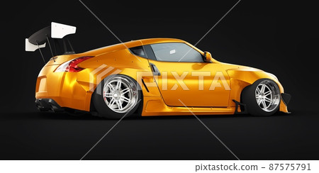 tuned sports racing car with arch extensions, air suspension and a huge spoiler. 3d rendering tuned sports racing car with arch extensions, air suspension and a huge spoiler. 3d rendering 87575791