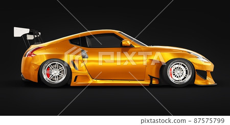 tuned sports racing car with arch extensions, air suspension and a huge spoiler. 3d rendering 87575799