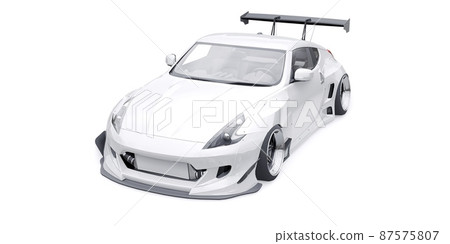 tuned sports racing car with arch extensions, air suspension and a huge spoiler. 3d rendering tuned sports racing car with arch extensions, air suspension and a huge spoiler. 3d rendering 87575807