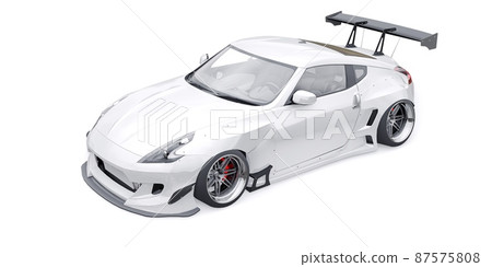 tuned sports racing car with arch extensions, air suspension and a huge spoiler. 3d rendering 87575808
