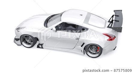 tuned sports racing car with arch extensions, air suspension and a huge spoiler. 3d rendering tuned sports racing car with arch extensions, air suspension and a huge spoiler. 3d rendering 87575809