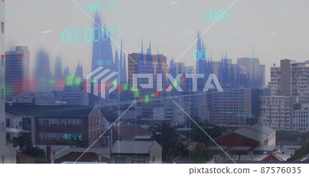 Image of financial data processing over cityscape Image of financial data processing over cityscape 87576035