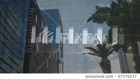 Image of financial data processing over cityscape Image of financial data processing over cityscape 87576037