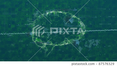 Image of data processing and human brain spinning over digital screen Image of data processing and human brain spinning over digital screen 87576329