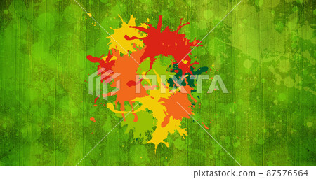 Image of multiple colorful stains over green background Image of multiple colorful stains over green background 87576564