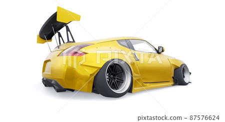 tuned sports racing car with arch extensions, air suspension and a huge spoiler. 3d rendering 87576624