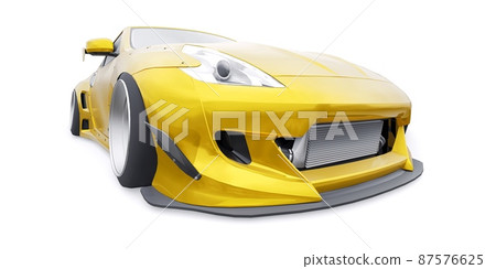 tuned sports racing car with arch extensions, air suspension and a huge spoiler. 3d rendering 87576625