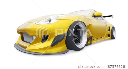 tuned sports racing car with arch extensions, air suspension and a huge spoiler. 3d rendering 87576626