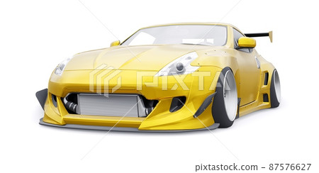 tuned sports racing car with arch extensions, air suspension and a huge spoiler. 3d rendering 87576627
