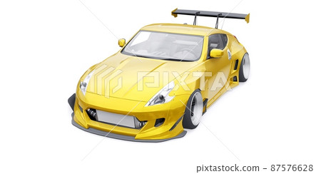 tuned sports racing car with arch extensions, air suspension and a huge spoiler. 3d rendering 87576628