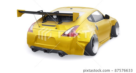 tuned sports racing car with arch extensions, air suspension and a huge spoiler. 3d rendering 87576633