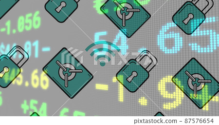 Image of financial data processing with online security icons Image of financial data processing with online security icons 87576654
