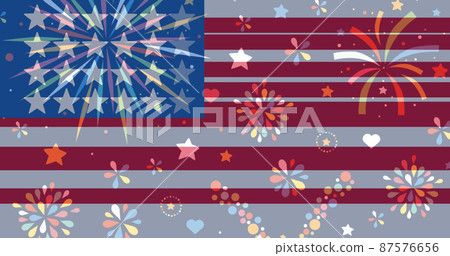 Image of american flag and fireworks with statistics processing 87576656