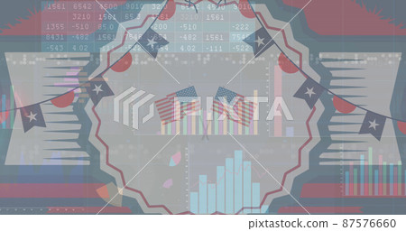 Image of american flags with statistics processing Image of american flags with statistics processing 87576660