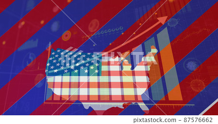 Image of american flag with statistics processing 87576662