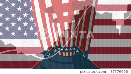 Image of american flag and top hat with statistics processing Image of american flag and top hat with statistics processing 87576666